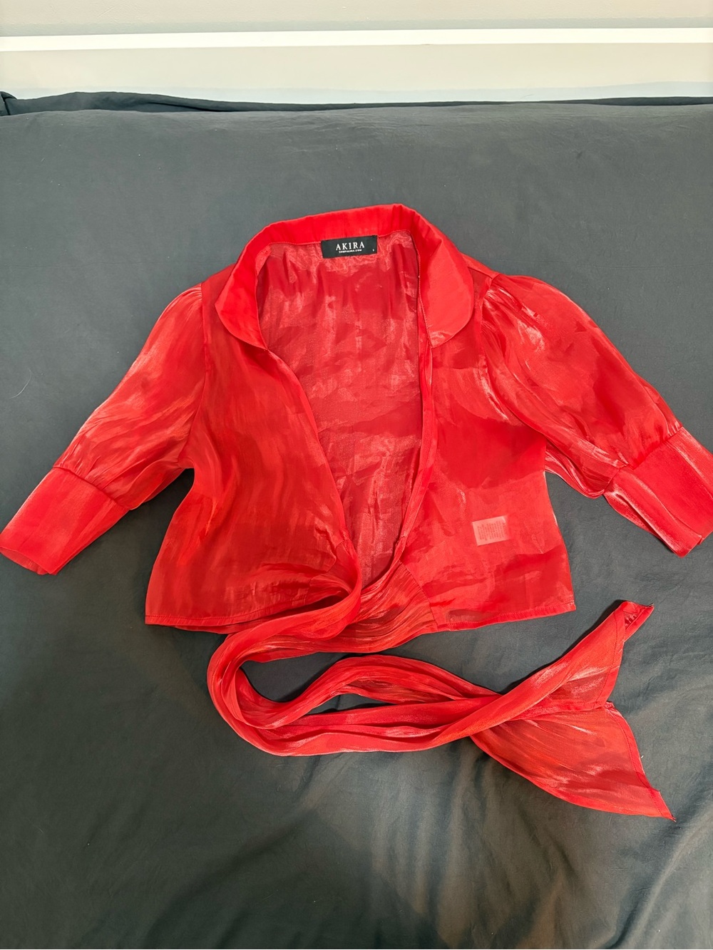 AKIRA Sheer Red Tie-Waist Blazer